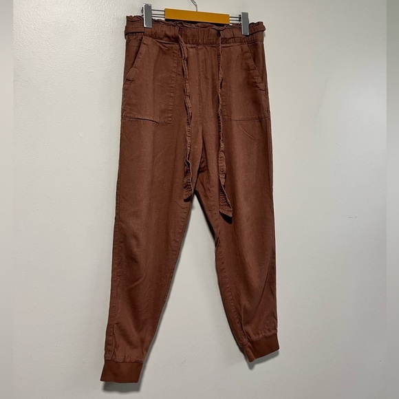 Forever 21 Brown Linen Blend Belted Jogger Pants - Size L - Picture 9 of 12